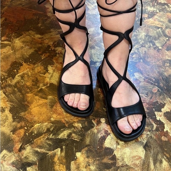 Jimmy Choo Black Gladiator Sandals with Wraparound Laces - Picture 2 of 6